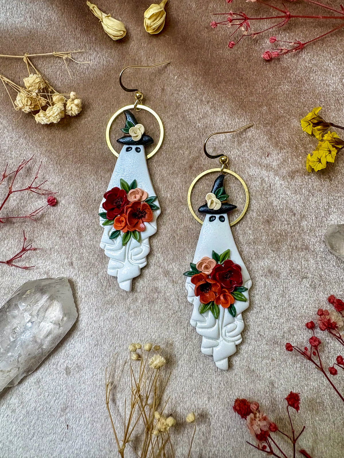 Witchy Ghost with Bouquet Earrings