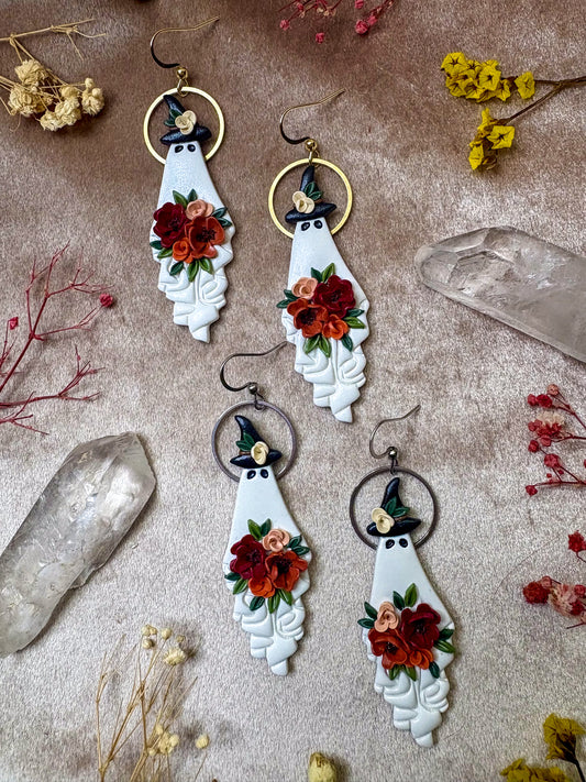 Witchy Ghost with Bouquet Earrings