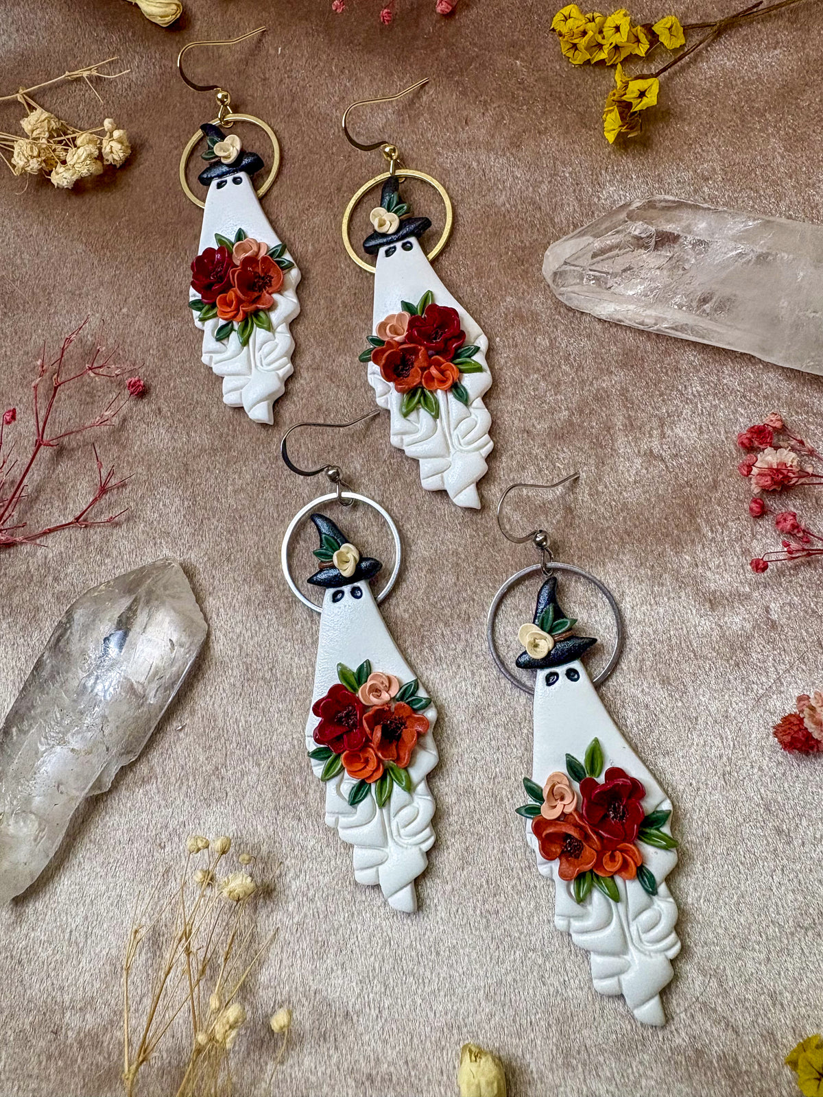 Witchy Ghost with Bouquet Earrings