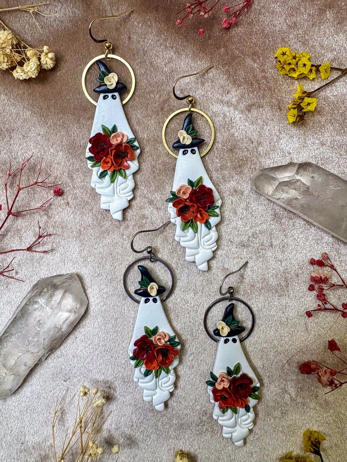 Witchy Ghost with Bouquet Earrings