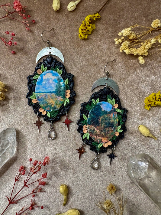 Monet's "Field of Poppies" and "Artist House at Giverny" Painting Earrings