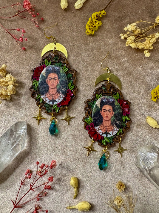 Frida's "Self Portrait with Thorn Necklace" Painting Earrings