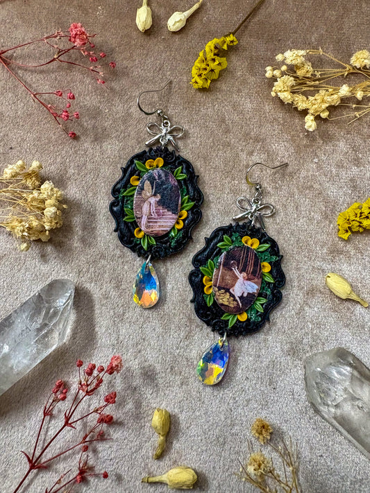 Yellow Butterfly Fairy Fine Art Frame Earrings