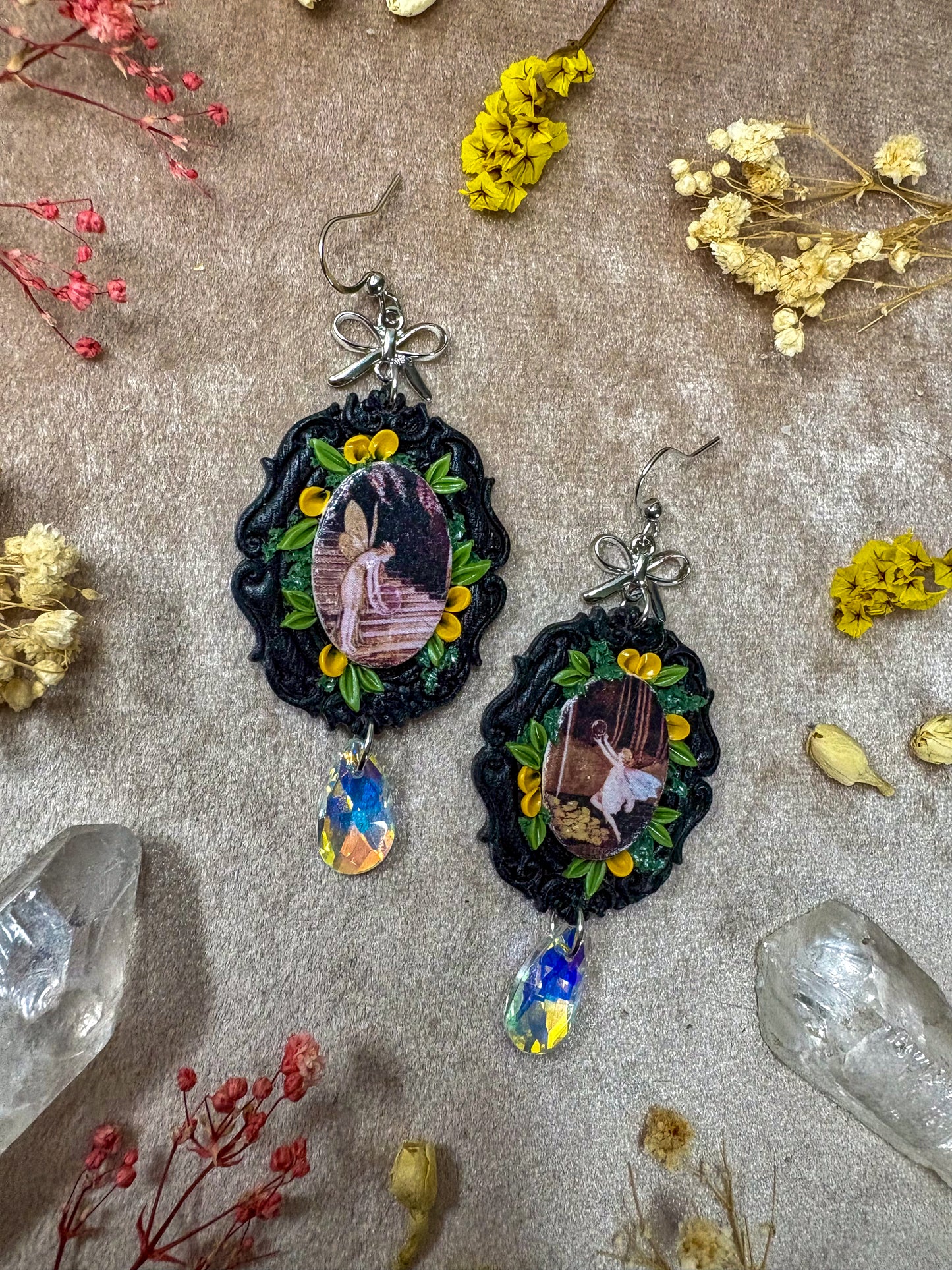 Yellow Butterfly Fairy Fine Art Frame Earrings