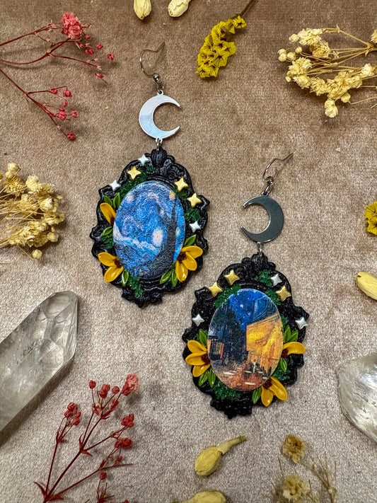 Van Gogh's "Starry Night" and "Cafe Terrace at Night" Painting Earrings