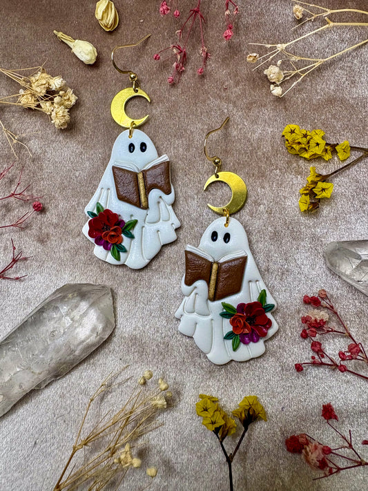 Floral Reading Ghost Earrings