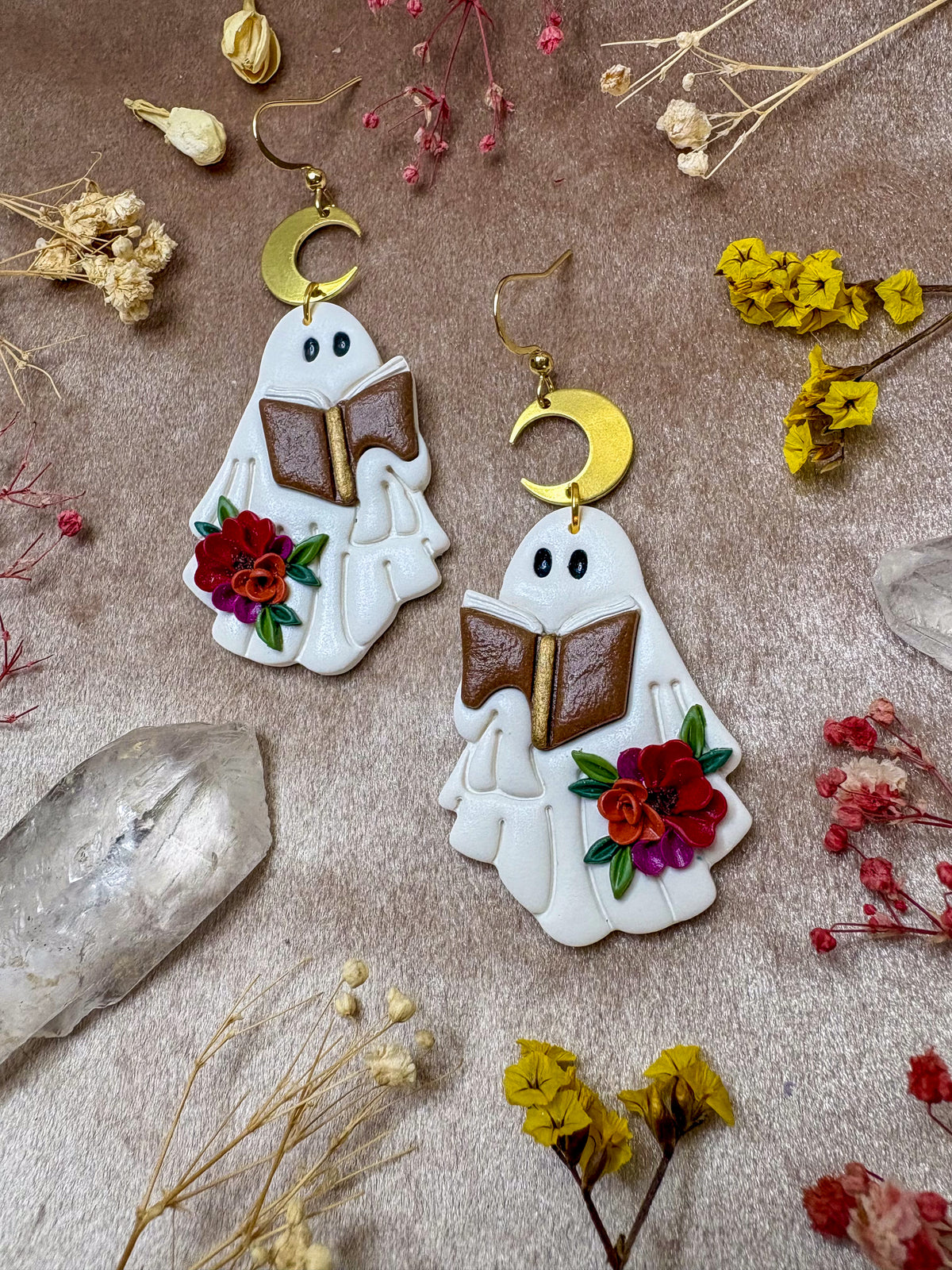 Floral Reading Ghost Earrings