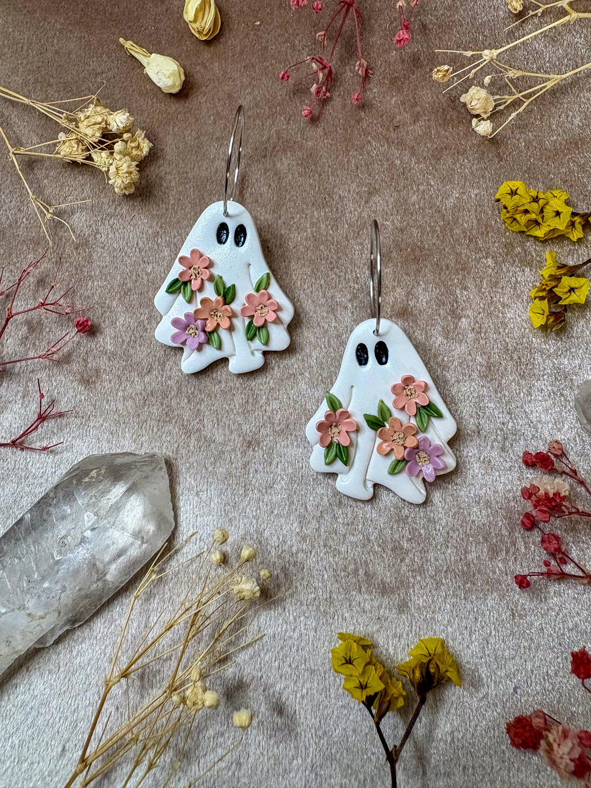 Floral Ghost Hoop Earrings