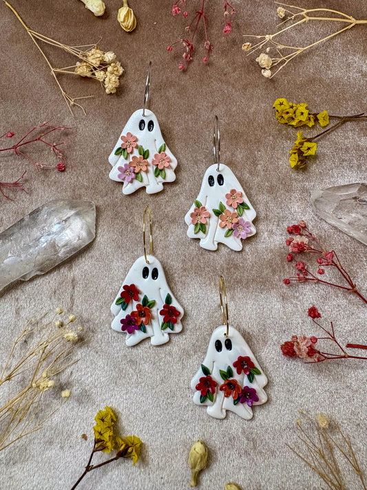 Floral Ghost Hoop Earrings
