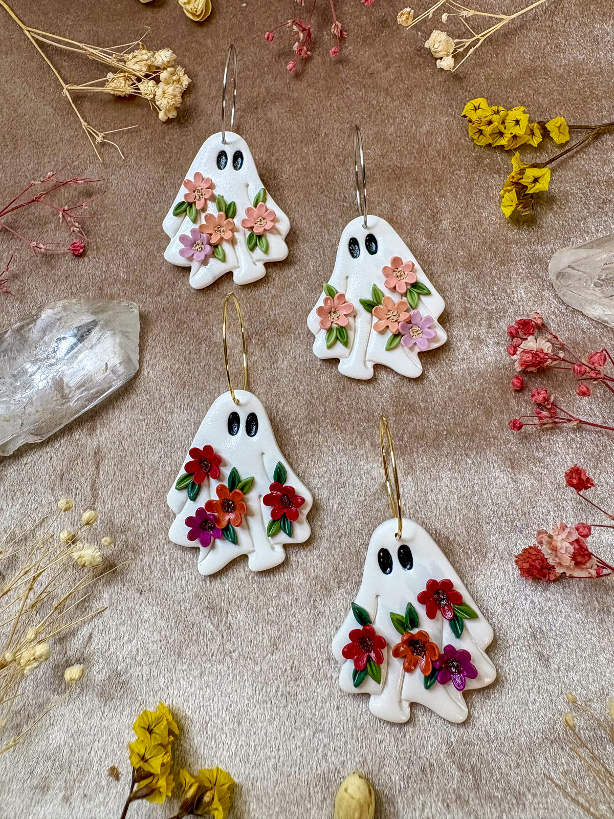 Floral Ghost Hoop Earrings