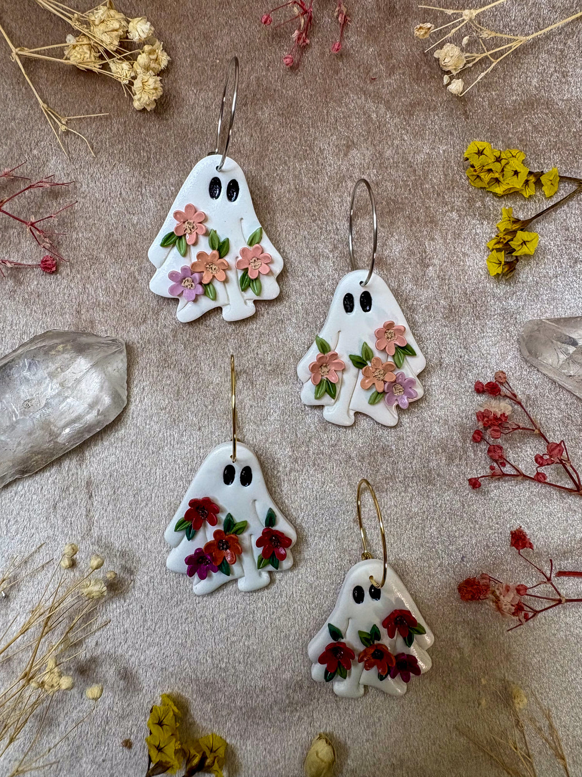 Floral Ghost Hoop Earrings