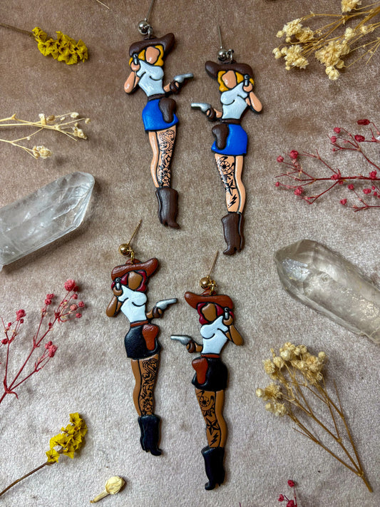 Cowgirl Tattooed Lady Earrings