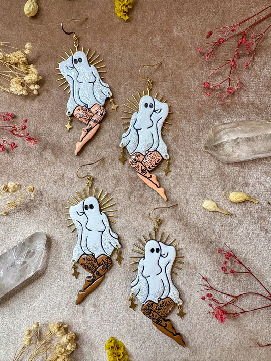 Pin-up Ghost (Gold) Girl Earrings