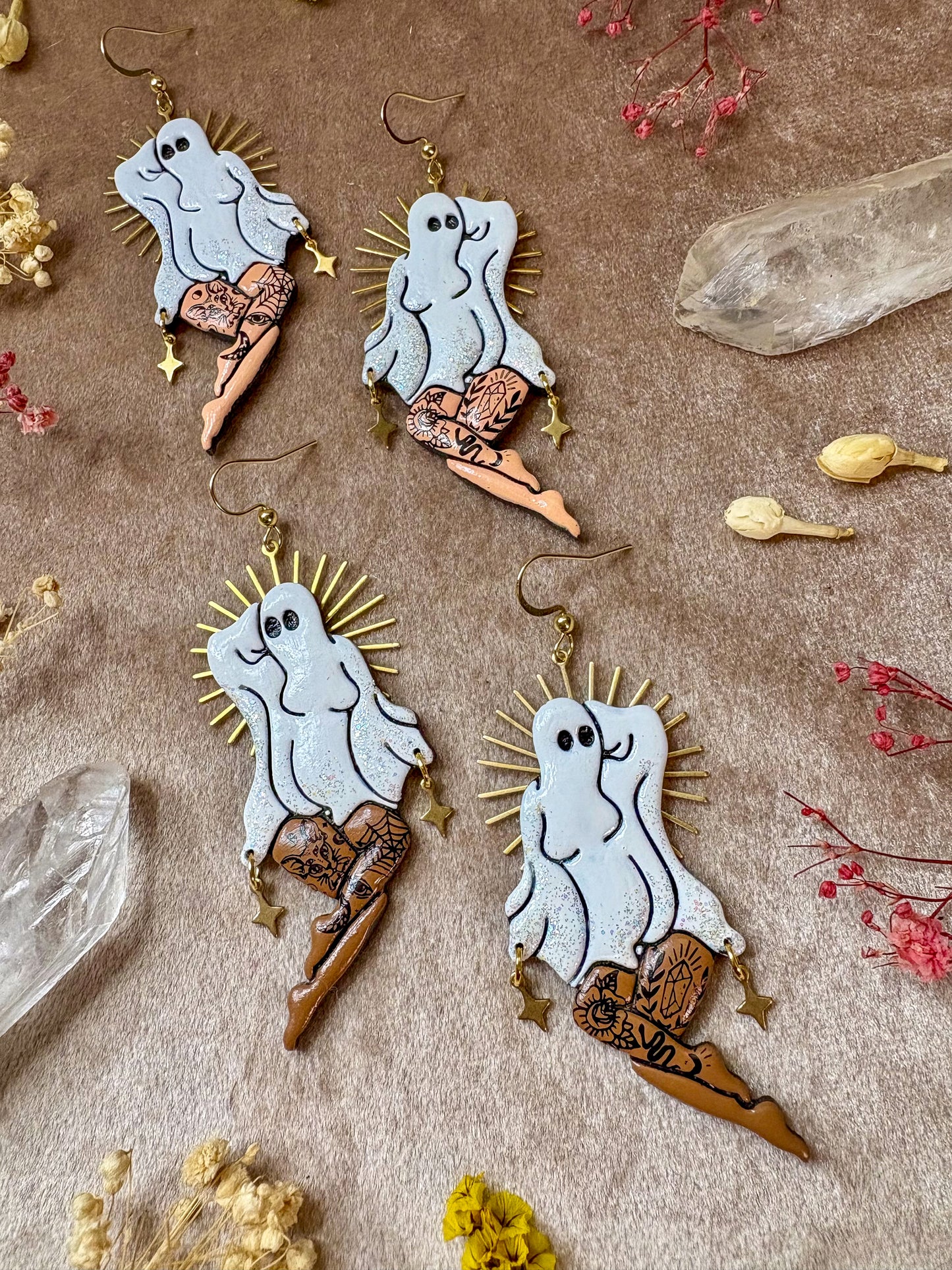 Pin-up Ghost (Gold) Girl Earrings
