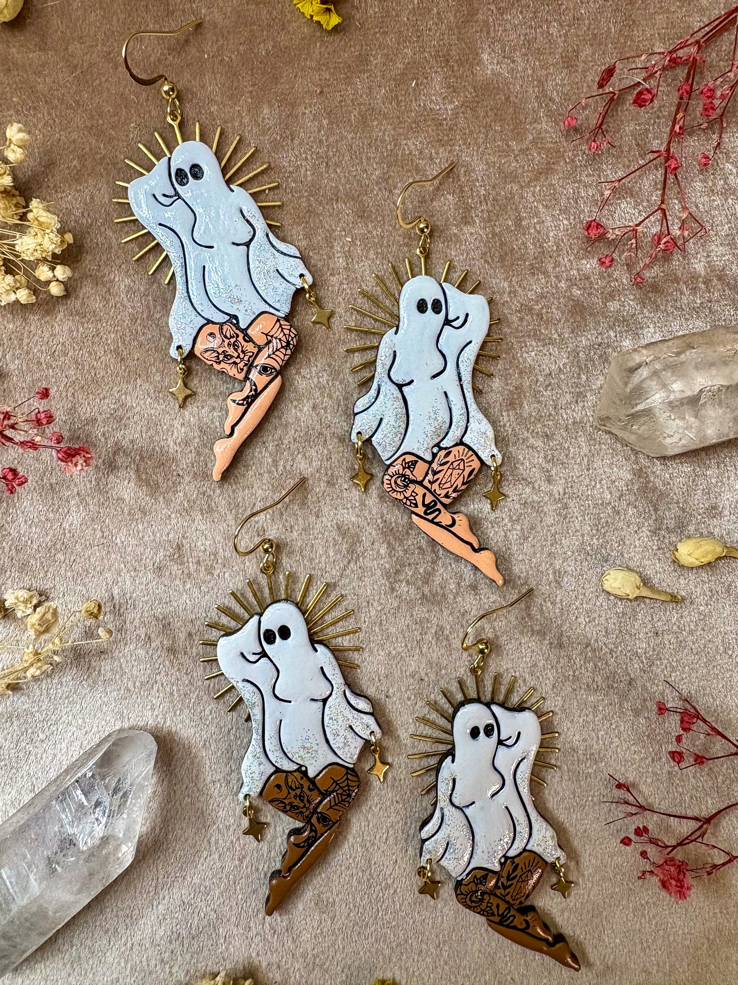 Pin-up Ghost (Gold) Girl Earrings