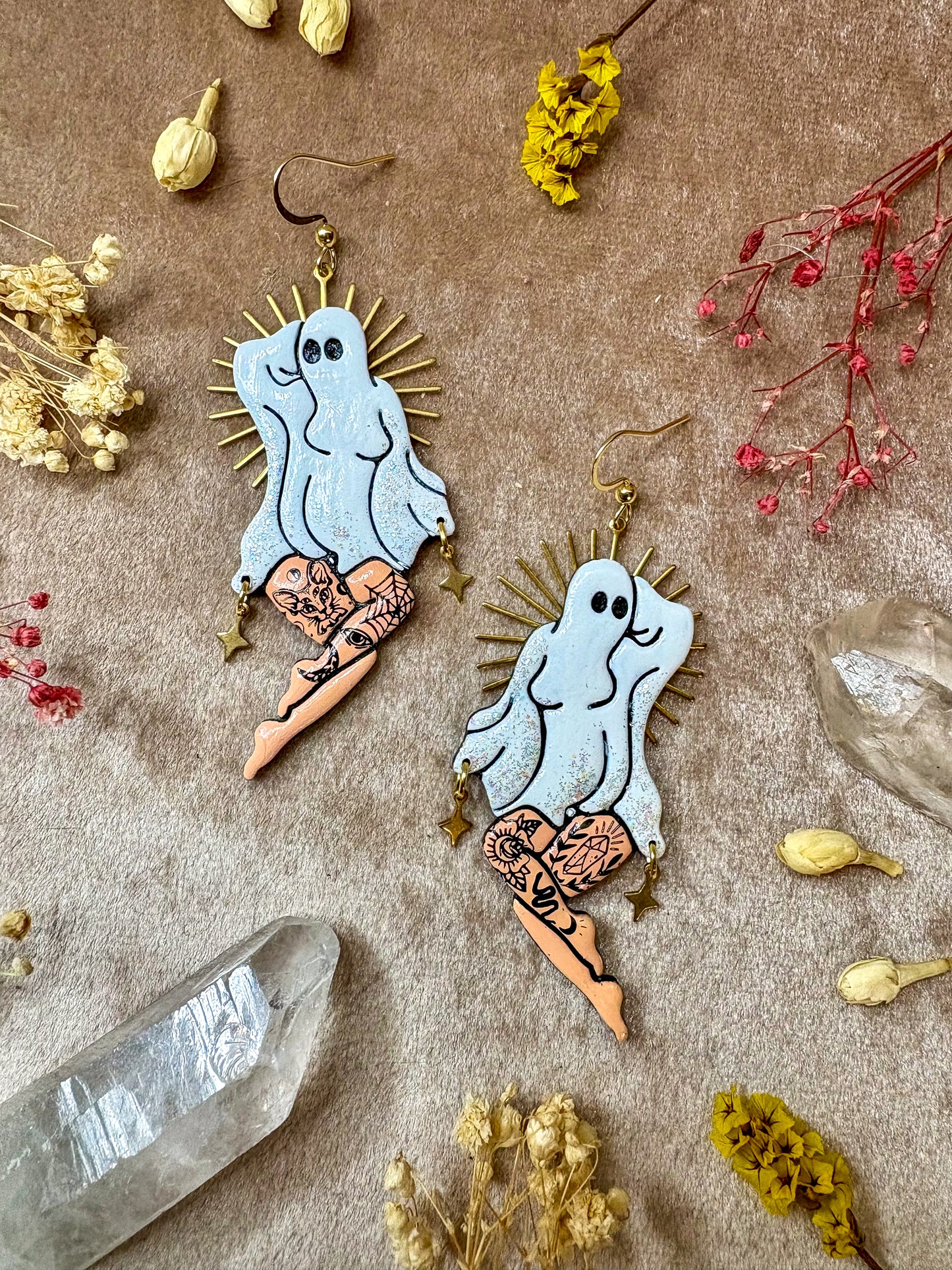 Pin-up Ghost (Gold) Girl Earrings