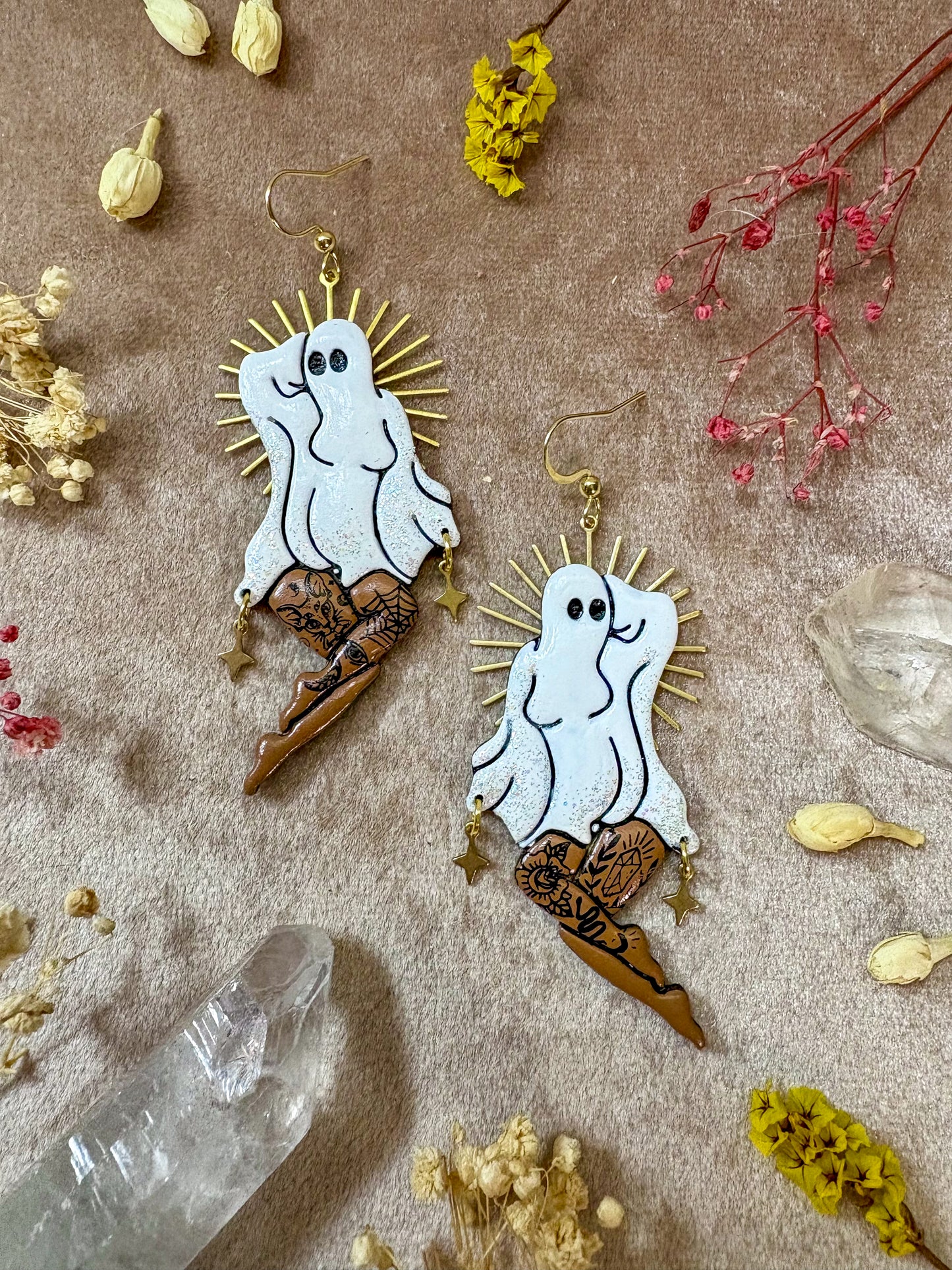 Pin-up Ghost (Gold) Girl Earrings