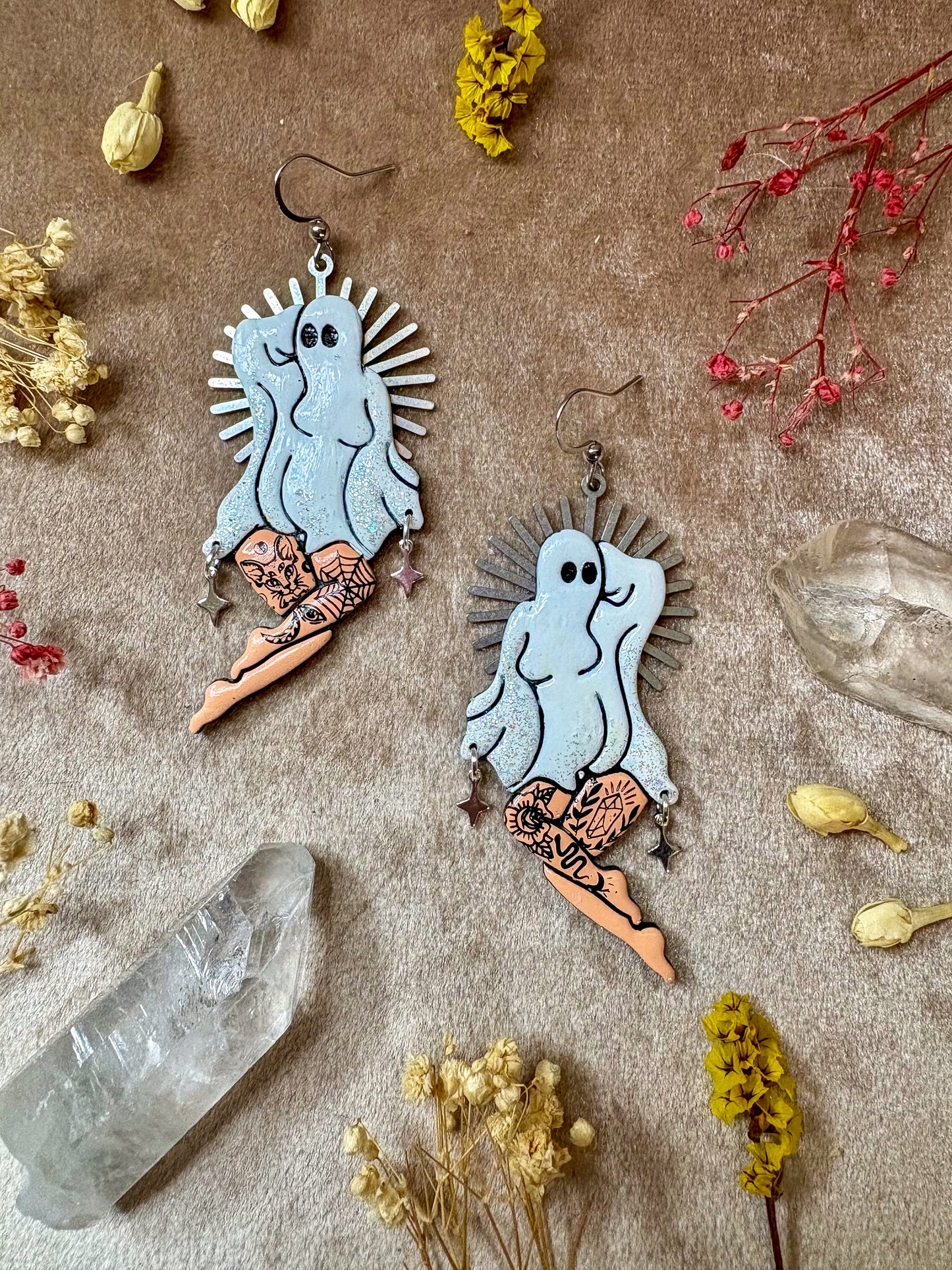 Pin-up Ghost (Silver) Girl Earrings