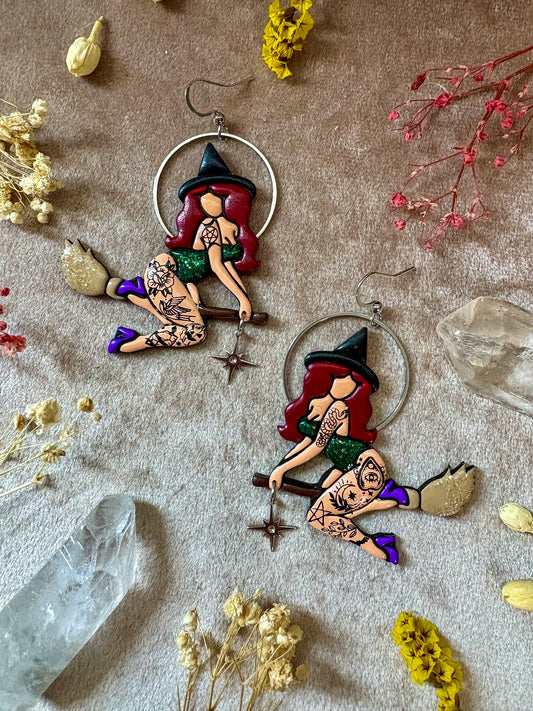 Forest Green Witch Earrings
