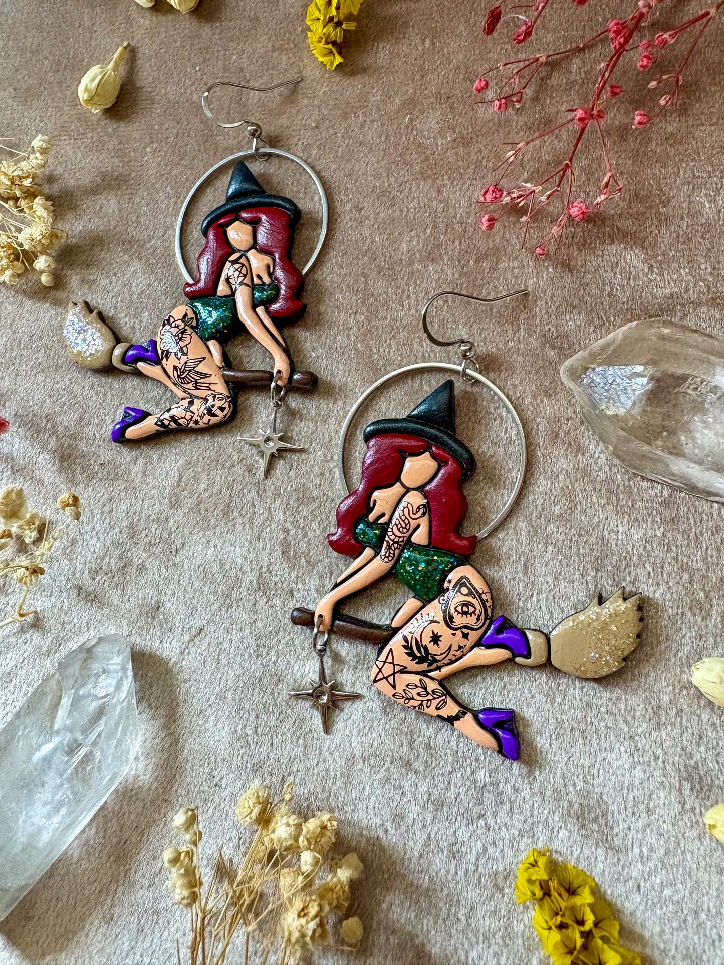 Forest Green Witch Earrings