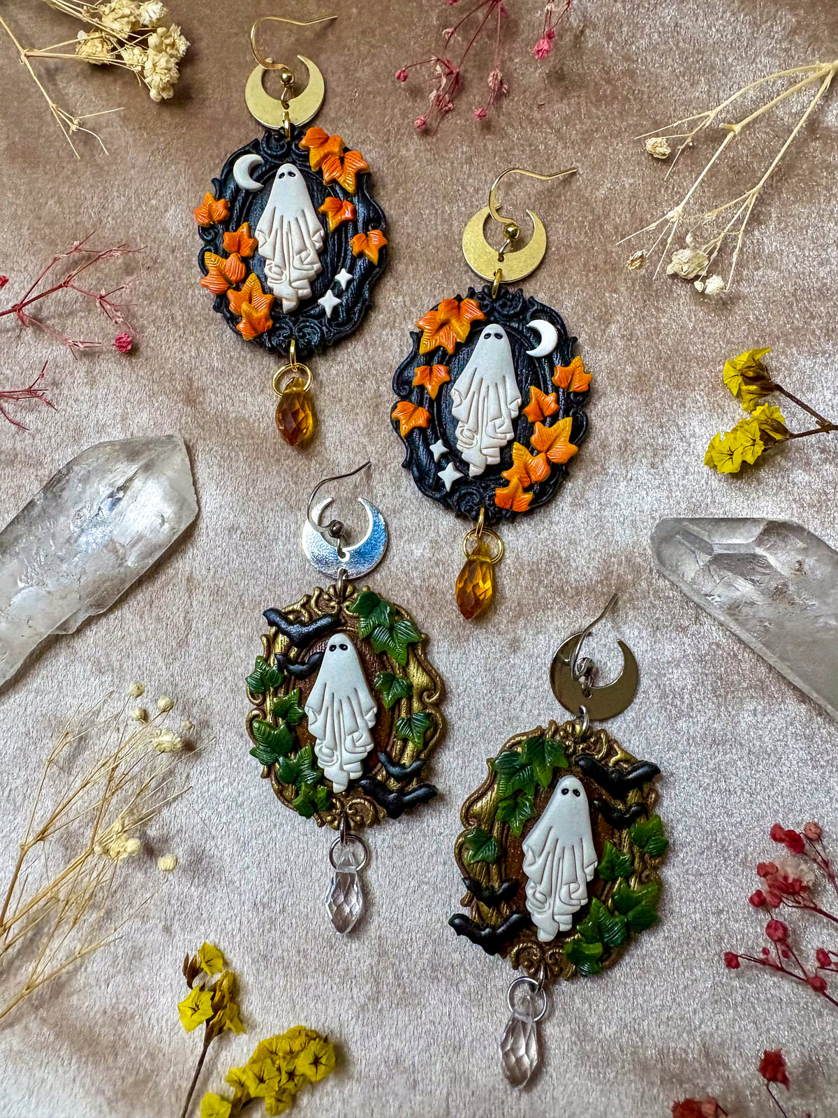 Leafy Ghost Frame Earrings