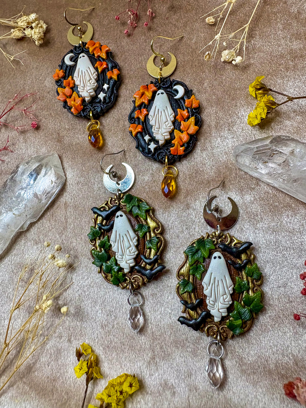 Leafy Ghost Frame Earrings