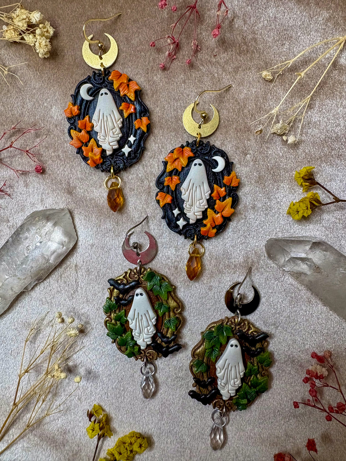 Leafy Ghost Frame Earrings