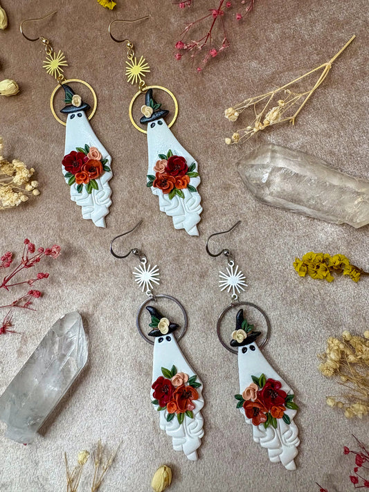 Witchy Ghost with Bouquet Earrings