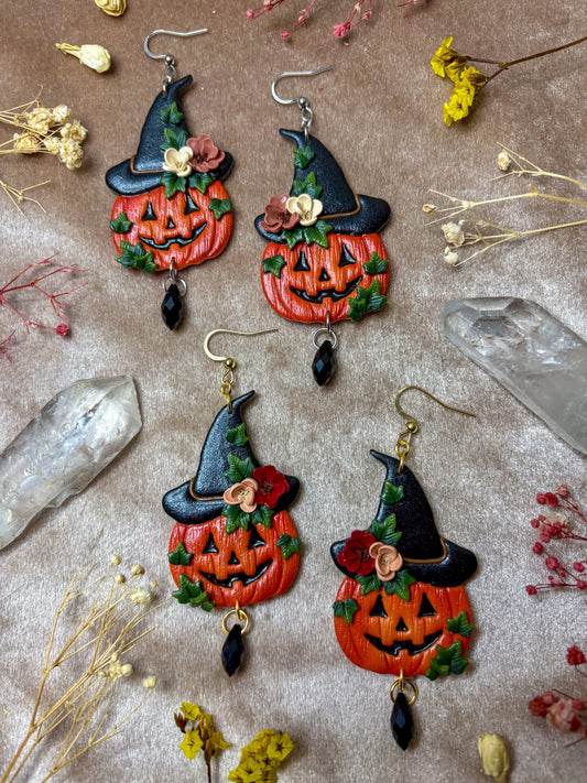 Pumpkin with a Witch Hat Earrings