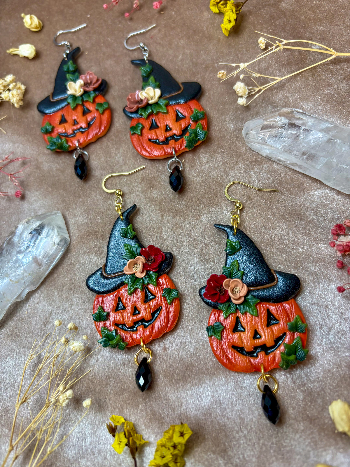 Pumpkin with a Witch Hat Earrings