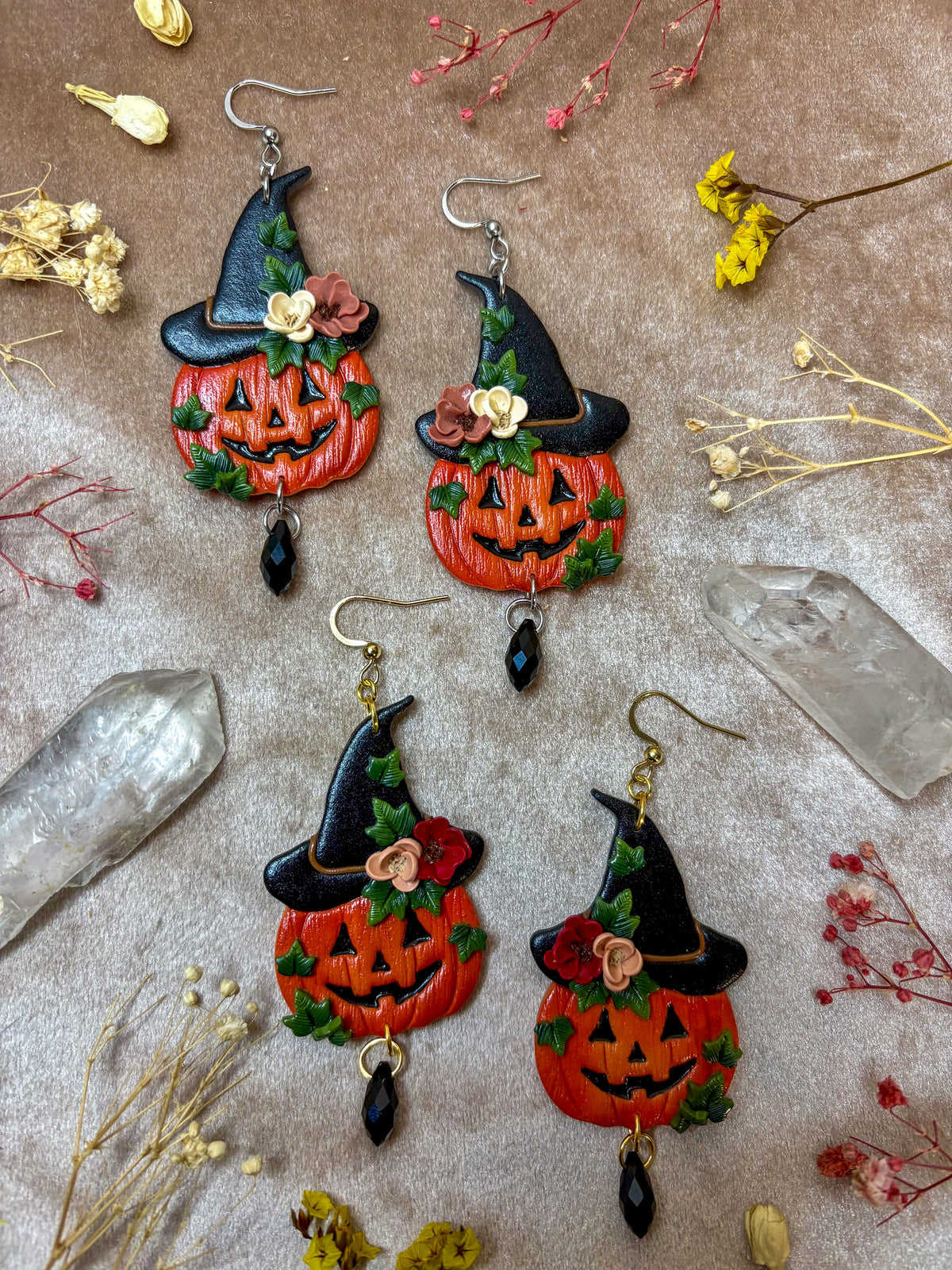 Pumpkin with a Witch Hat Earrings