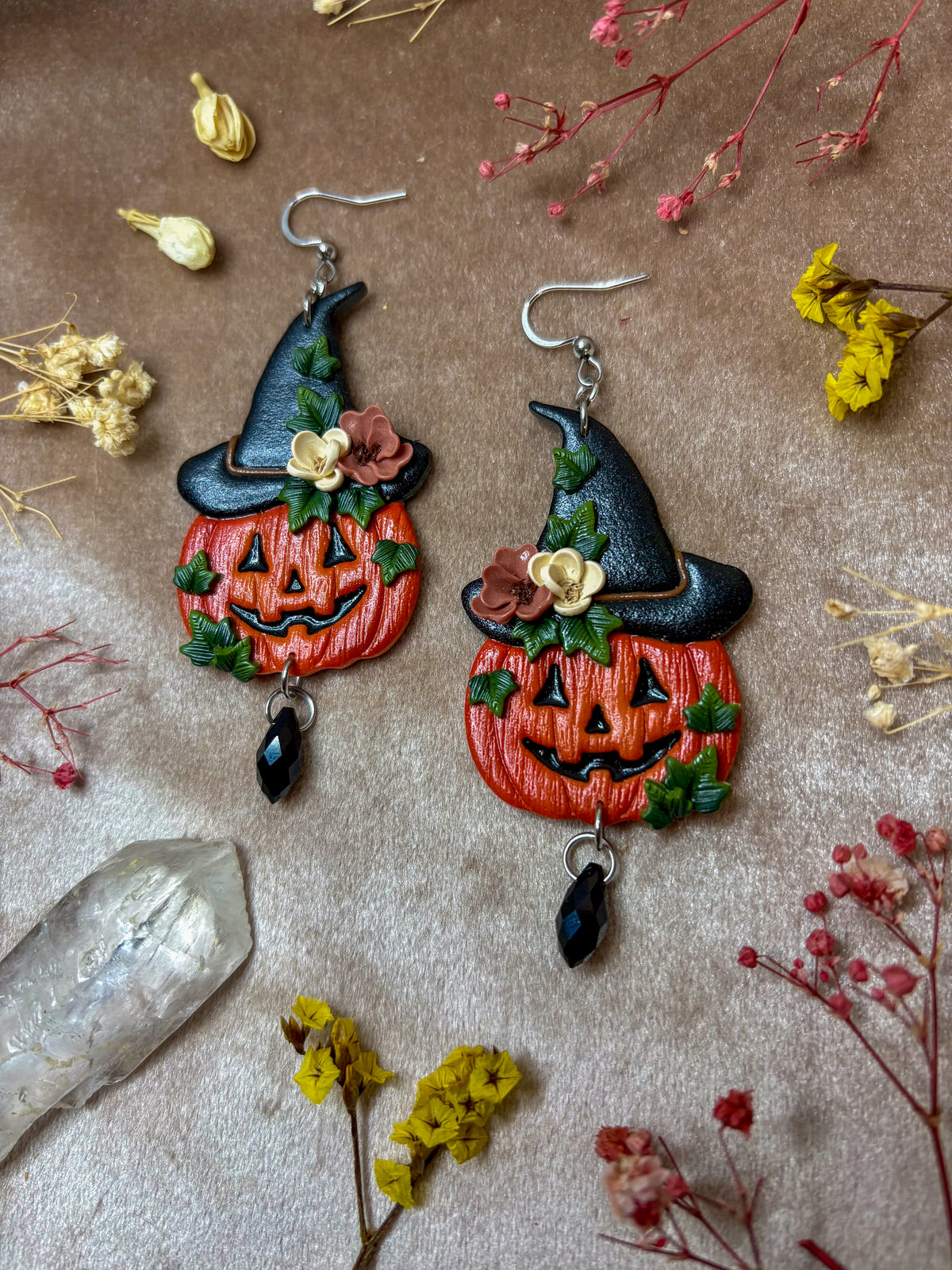 Pumpkin with a Witch Hat Earrings