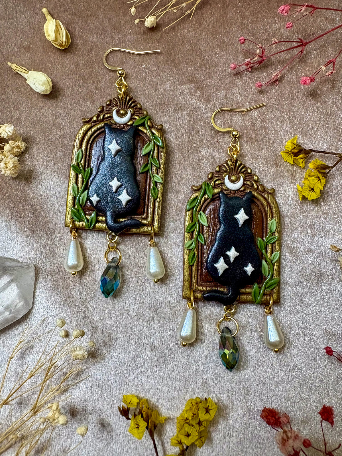 Celestial Cat Frame Earrings