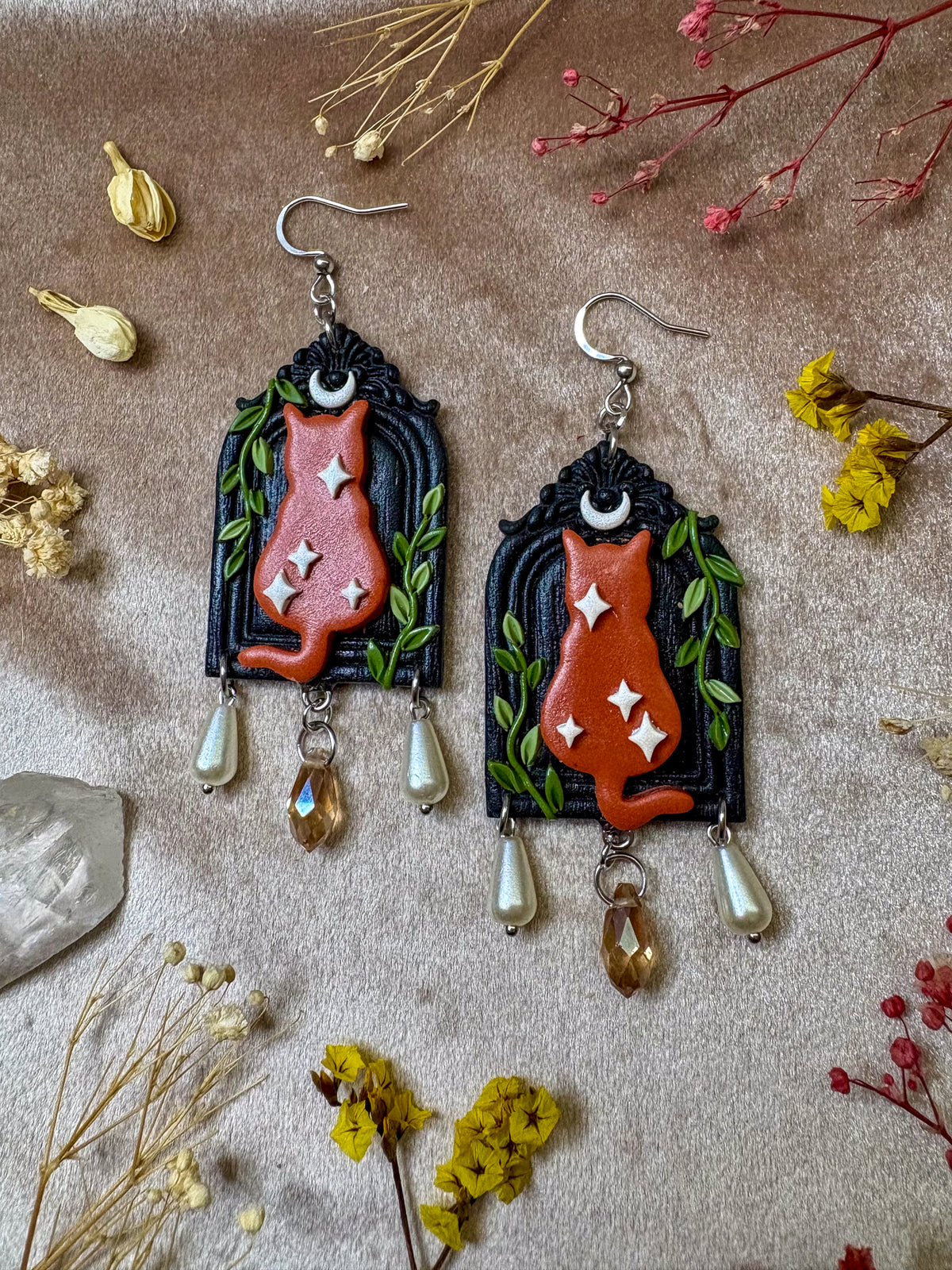 Celestial Cat Frame Earrings