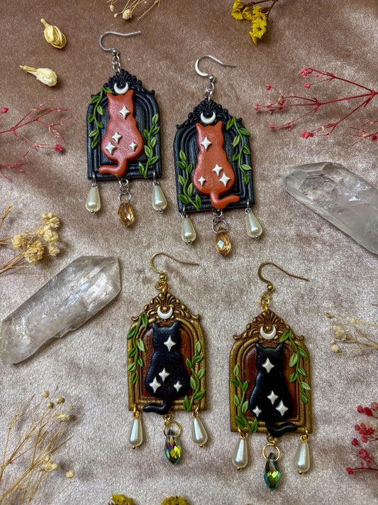 Celestial Cat Frame Earrings