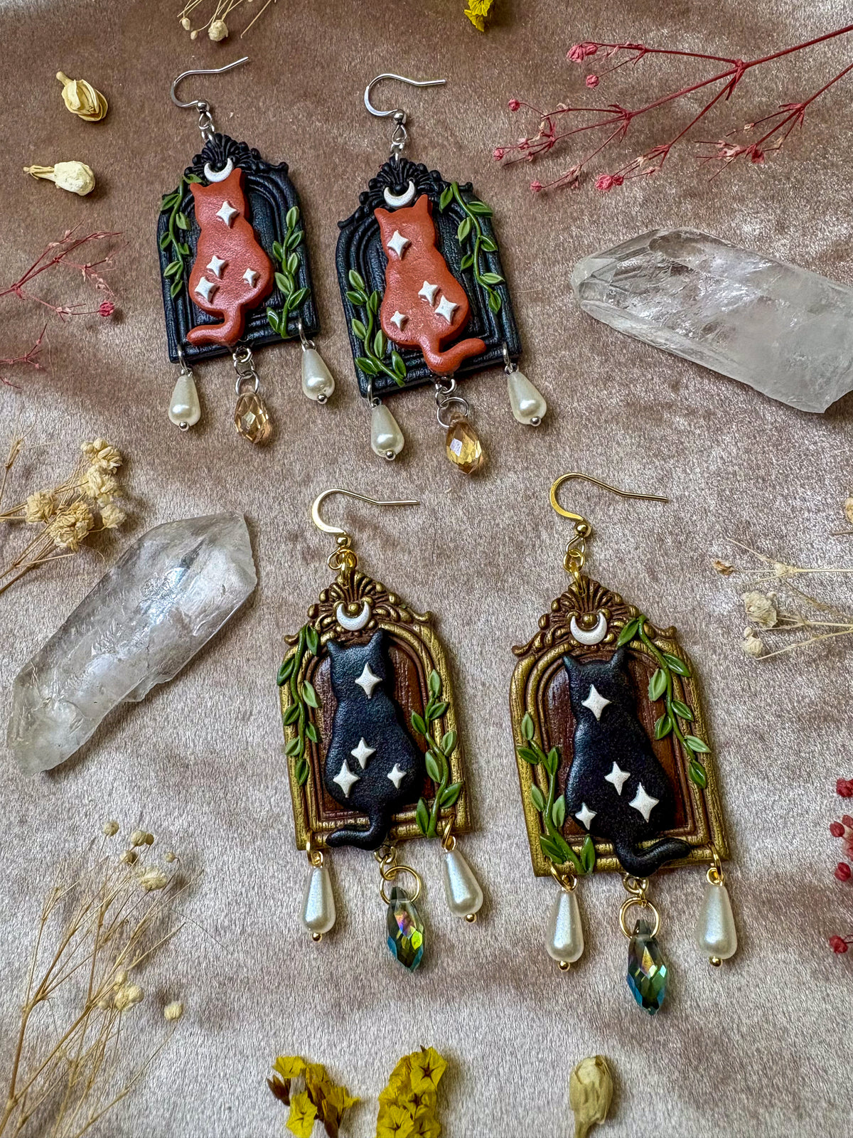 Celestial Cat Frame Earrings