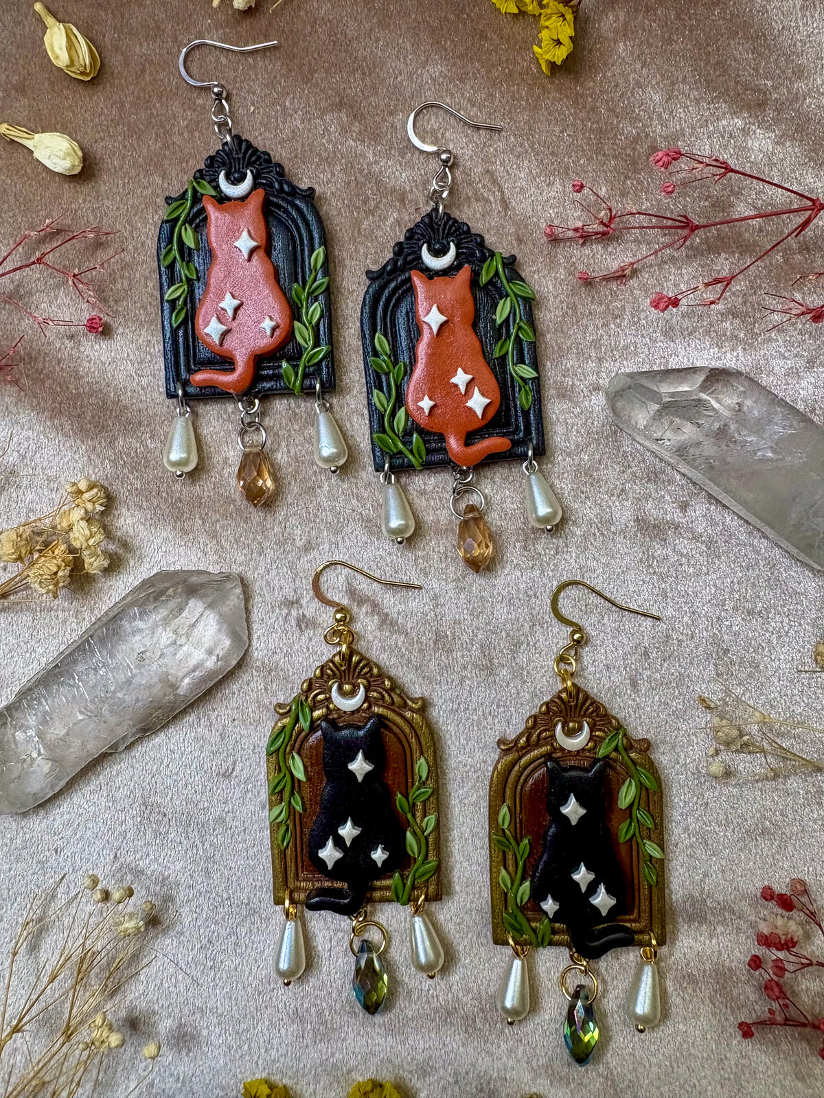 Celestial Cat Frame Earrings