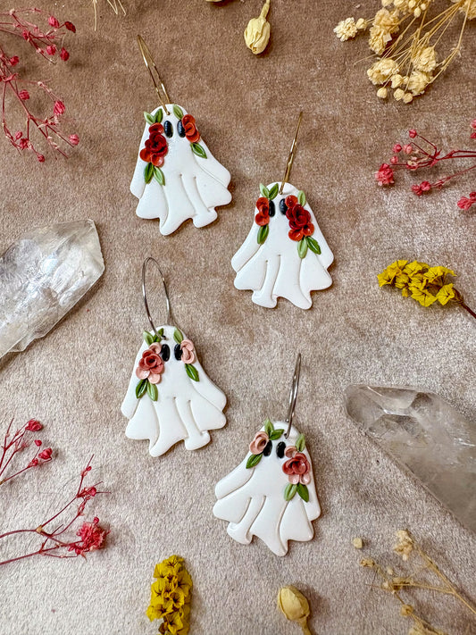 Floral Ghost Hoop Earrings