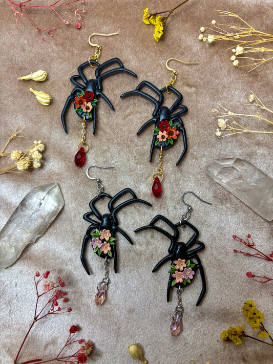 Floral Spider Earrings