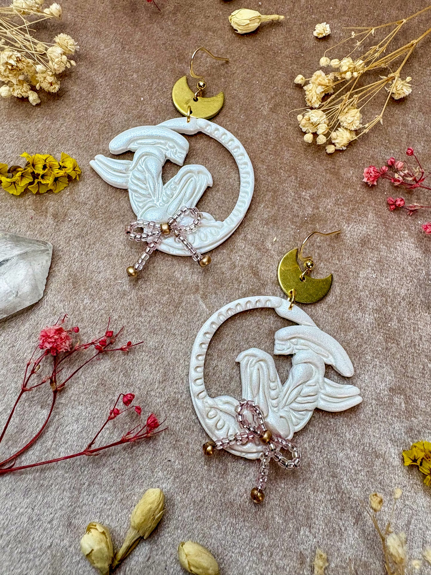 White Xenomorph Earrings