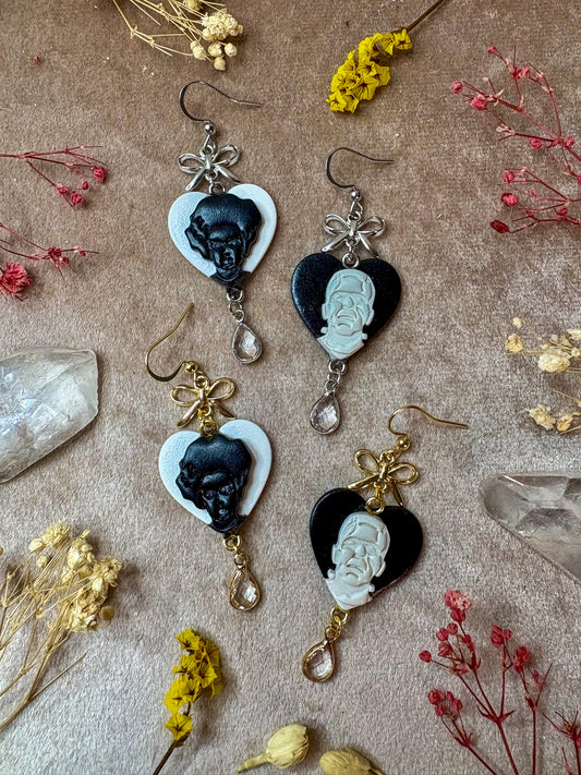 Black and White Franken-Couple Earrings