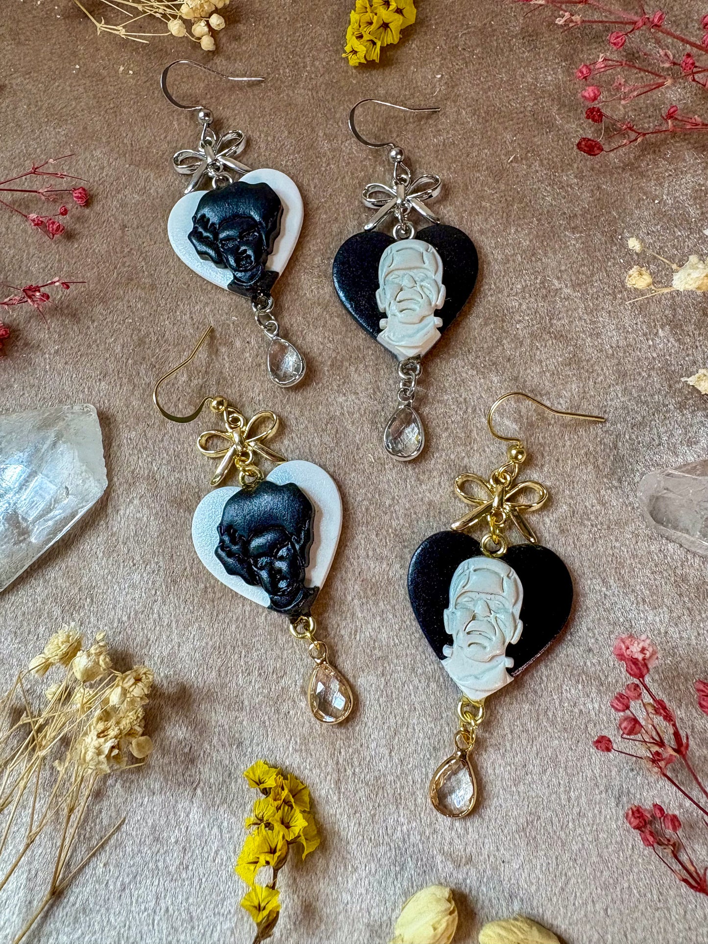 Black and White Franken-Couple Earrings