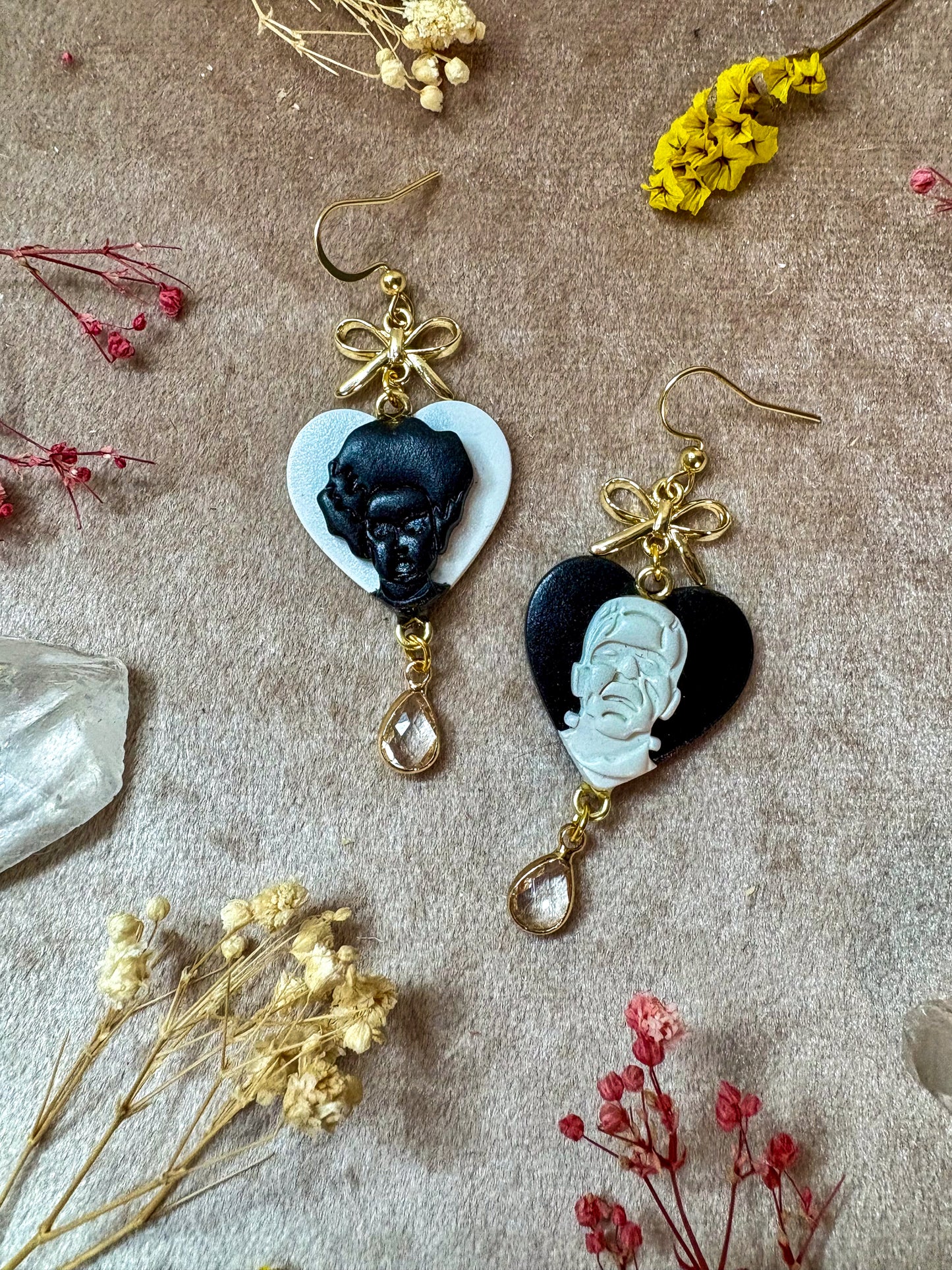 Black and White Franken-Couple Earrings