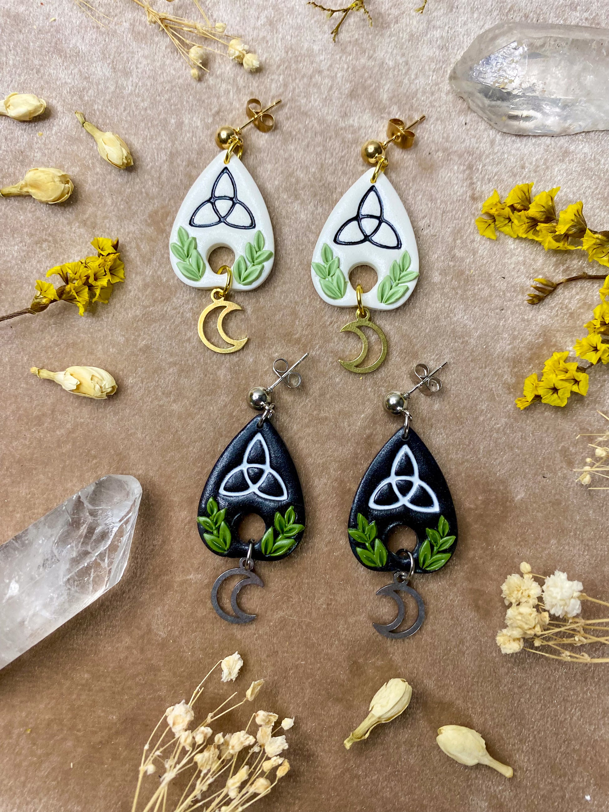 polymer clay celtic knot planchette earrings