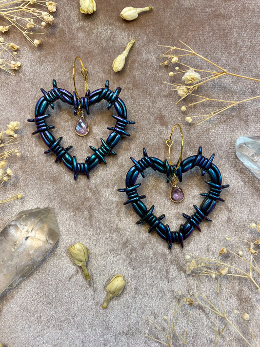 polymer clay color changing barbwire heart earrings