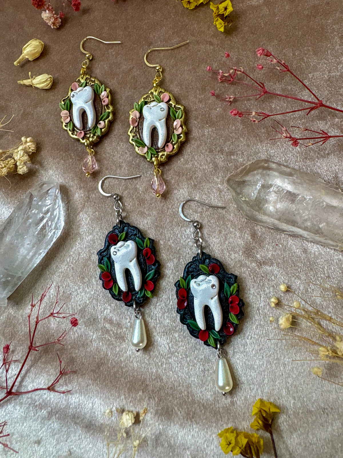 Jeweled Tooth Frame Earrings