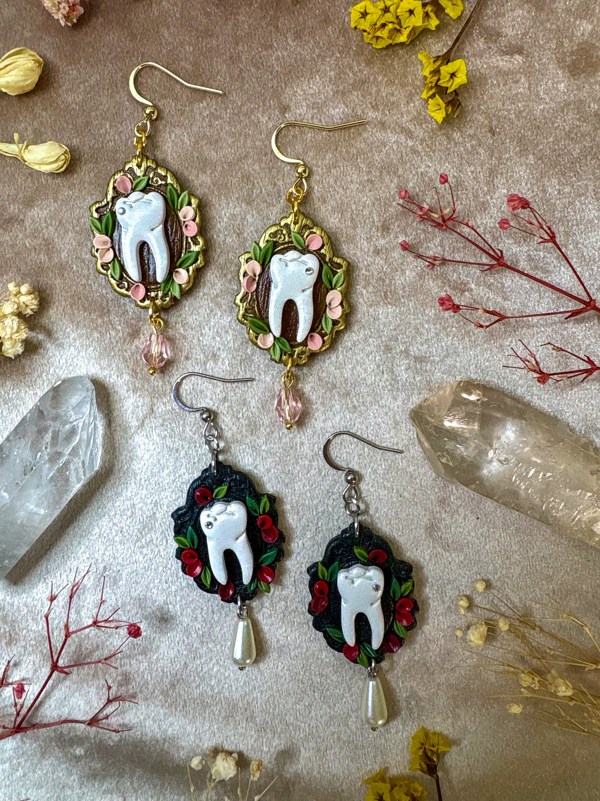 Jeweled Tooth Frame Earrings