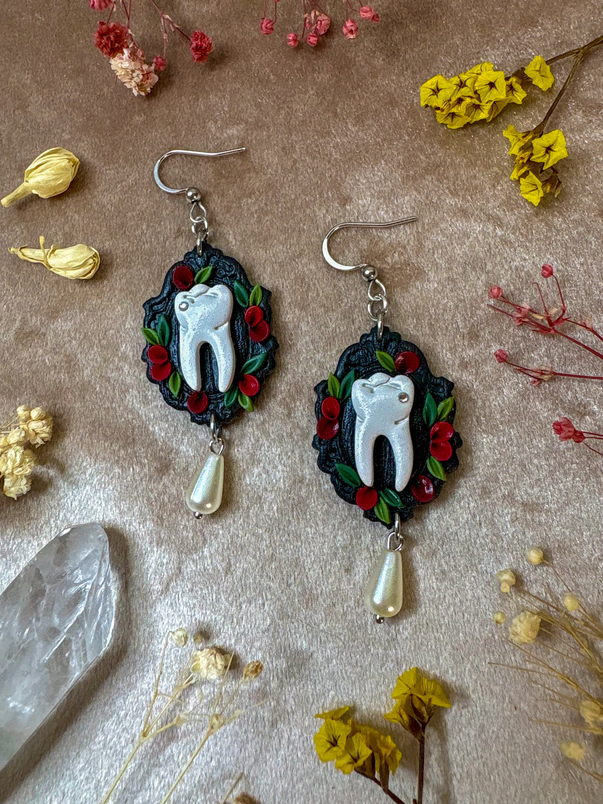 Jeweled Tooth Frame Earrings