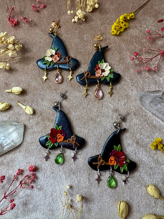 Floral Witch Hat Earrings