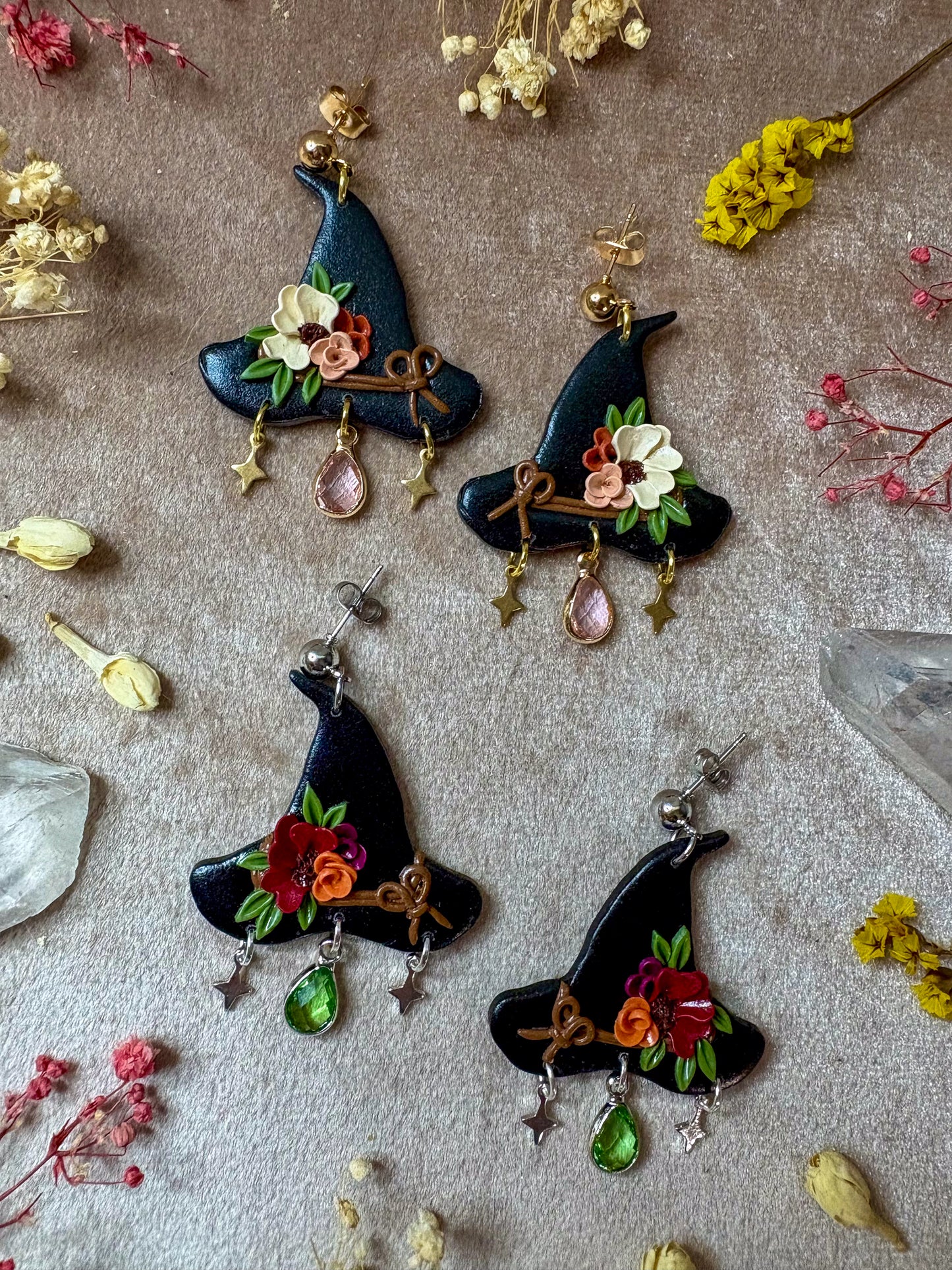 Floral Witch Hat Earrings